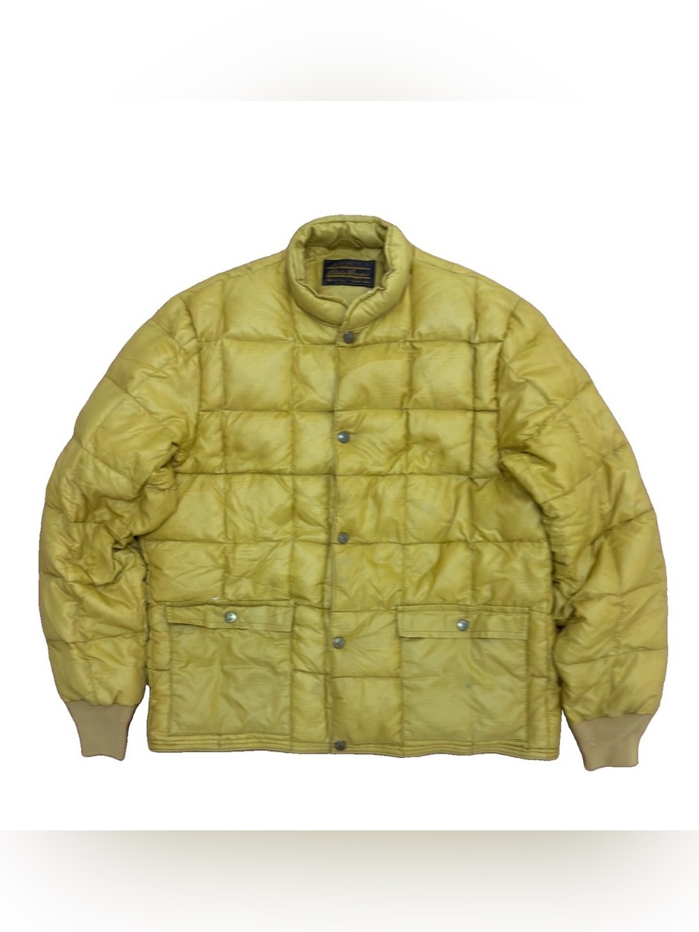 90s Vintage Eddie Bauer Goose Down Puffer Jacket L Yellow Gold Pistachio Quilted